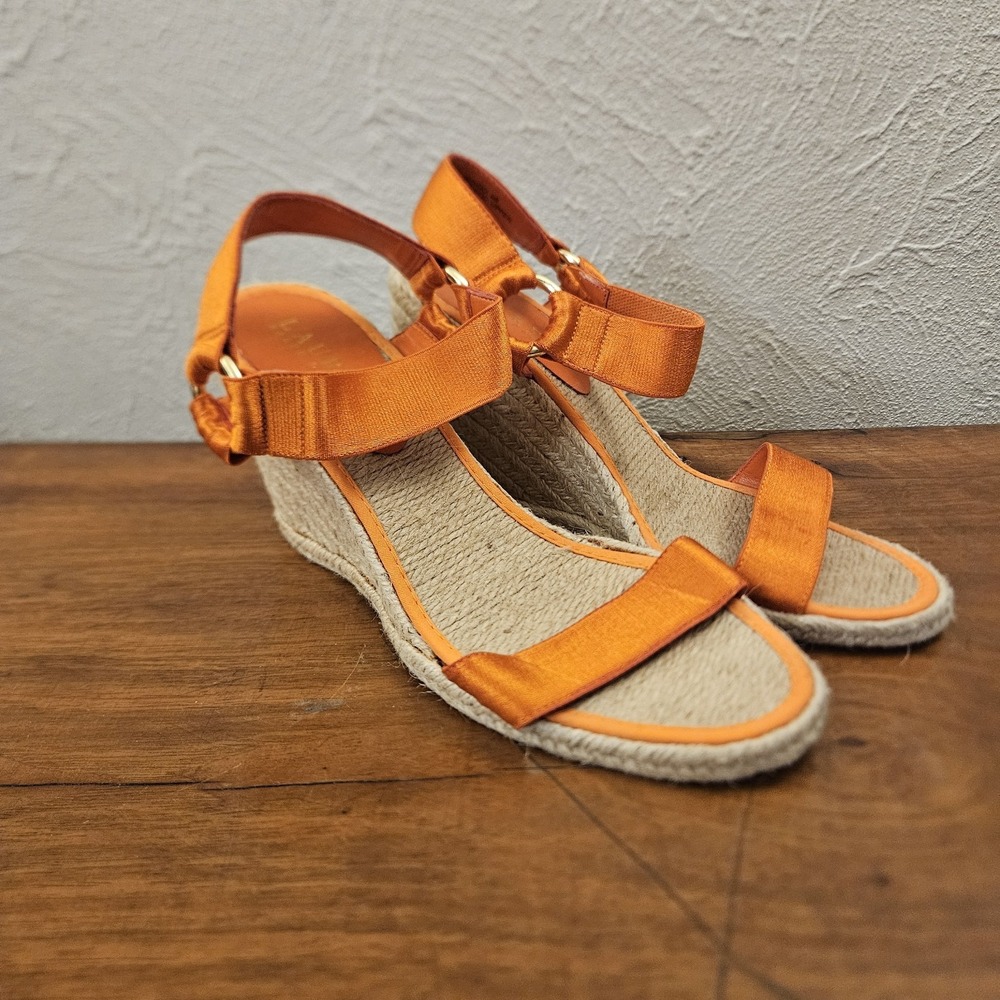 Lauren Ralph Lauren Indigo Espadrille Wedge Sandal Orange Womens Size‎ 6